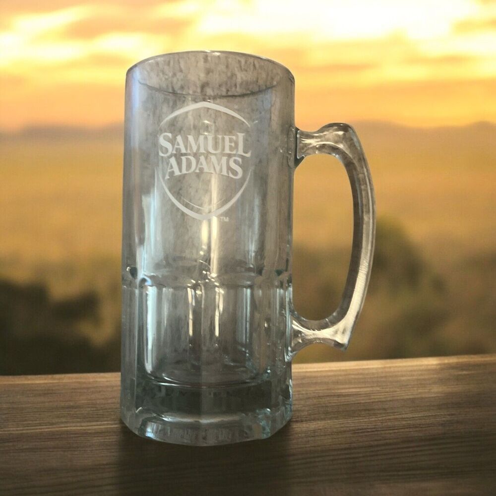 Samuel Adams Clear Glass Huge Beer Stein Mug Handle Holds One Liter Oktoberfest